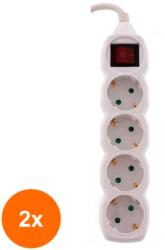 Well Set 2 x Prelungitor Electric cu Intrerupator, 4 Prize, Sectiune Cablu 3 x 1.5mm2, Lungime 5 m, Well (TIV-2xEXTS-4S5M-SW/02-WL)