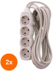 Well Set 2 x Prelungitor Electric, 4 Prize, Sectiune Cablu 3 x 1.5mm2, Lungime 5 m, Well (TIV-2xEXTS-4S5M/02-WL)