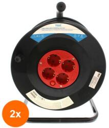 Well Set 2 x Prelungitor cu Derulator si Termosiguranta, 4 Cai 50 m 1.5mm IP20, Well (TIV-2xEXTR-4S50M-1.5PBK-WL)