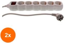 Well Set 2 x Prelungitor Electric cu Intrerupator, 6 Prize, Sectiune Cablu 3 x 1.5mm2, Lungime 3 m, Well (TIV-2xEXTS-6S3M-SW/02-WL)