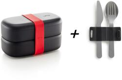 Lékué Cutie pentru prânz LUNCHBOX TO GO, 1 l, cu tacâmuri, negru, Lékué (LKE0301030G08M015)