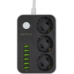  Prelungitor cu 3 x Schuko + 6 x USB-A 3.4A 1.6m Negru, SRXP-PS36B (SRXP-PS36B)