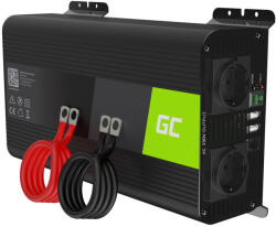 Green Cell Autós Inverter 12V-ról 230V-ra (feszültség növelő) 1000W/2000W Tiszta szinuszhullám INVGC09 személyautóhoz, lakóautóhoz, lakókocsihoz (INVGC09)