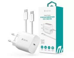 DEVIA ST399800 Smart Series 30W GaN PD+QC fehér hálózati gyorstöltő adapter + Type-C/Type-C kábel (ST399800) - pcx