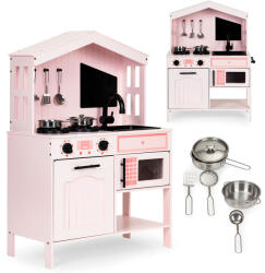 ECOTOYS Fa konyha gyerekeknek sütővel, főzőlapokkal, mikrohullámú sütővel és kiegészítőkkel - ECOTOYS