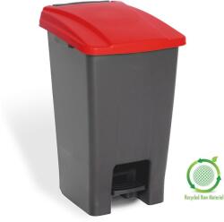 PLANET Szelektív hulladékgyűjtő konténer, műanyag, pedálos, antracit/piros, 70L - klin