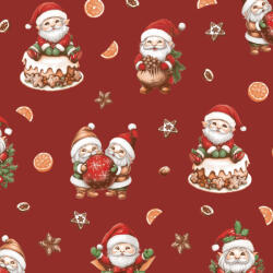  Piros alapon édes Mikulás mintás karácsonyi pamutvászon textil - 160 cm
