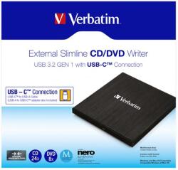 Verbatim CD/DVD író, vékony, fém ház, USB 3.2 - USB-C, VERBATIM (V43886) - irodasziget