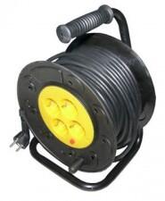 Romcab Derulator cu 4 prize si CP, cu cablu MYYM 3x1.5, 25 metri, marca Romcab. Util pe santier, in atelier, garaj sau gradina pentru alimentarea simultana a mai multor scule electrice la distanta mare de pr