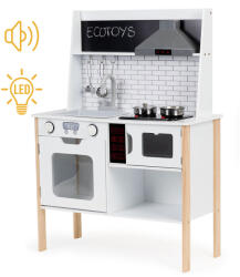 ECOTOYS Bucătărie din lemn pentru copii + sunete și lumini ECOTOYS Bucatarie copii