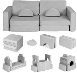 EcoToys Canapea modulară pliabilă pentru copii, mare, cu 2 locuri, DIY, 10 perne moi - gri ECOTOYS