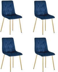 FDY Set 4 Scaune Bucatarie/Dining Fido Albastru Catifea Picioare Aurii