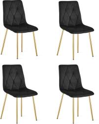 FDY Set 4 Scaune Bucatarie/Dining Fido Catifea Neagra Picioare Aurii