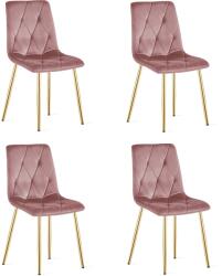 FDY Set 4 Scaune Bucatarie/Dining Fido Roz Catifea Picioare Aurii