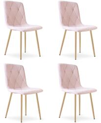 FDY Set 4 Scaune Bucatarie/Dining Fido Catifea Roz Deschis Picioare Metalice Finisaj Lemn
