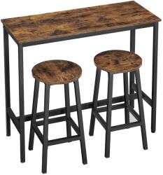 LEOBERT Masa pentru bucatarie/living/bar + 2 scaune, Artool, pal si otel, maro rustic, 100x40x90 cm (2426_1)