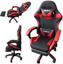 PRO-X COMFORT Scaun Gamer cu funcție de masaj și suport pentru picioare - negru-roșu (KF-G919-M-red-black)