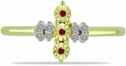  Arannyal Bevont Ezüst Gyűrű Vörös Gyémánttal és Fehér Gyémánttal, Y59429/57