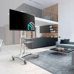 ONKRON Mobile TV Stand for 50-83 TVs with Wheels Shelves Height Adjustable Rolling TV Cart, White (TS1881) (TS1881)