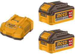 INGCO Akkumulátor és töltő szett 20 V (2 x 4, 0 Ah akku + 4, 0 A töltő) (P-FBCPK2013E) - kellegyszerszam