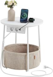 VASAGLE Kerek dohányzóasztal usb töltő porttal, kis asztal aljzattal, matt fehér és barna (LET228W02) - vasbutor