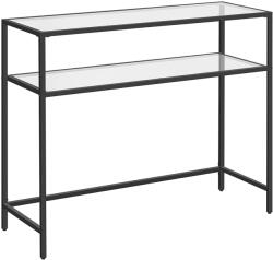 VASAGLE Konzolasztal 2 polccal, edzett üveg asztal fém kerettel, fekete (LGT025B01)