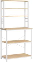 VASAGLE Konyhai állópolc 6 polcszinttel, 6 akasztóval, tölgy és fehér 80x40x167cm (KKS019W09)