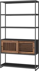 SONGMICS Könyvespolc, 4 szintes polc fekete fémkerettel, barna ajtóval (LLS821B43) - vasbutor