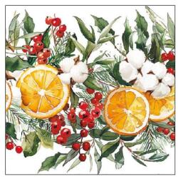 Ambiente Karácsonyi szalvéta - narancsos/bogyós 25x25 cm - Winter Oranges (VR-32519935)