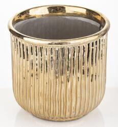  Arany fényű bordázott kő kaspó 16 cm