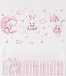 BRUP Home Decor Falmatrica gyerekszobába, BRUP Home Decor - Nyuszik a holdon, csillagok között, rózsaszín