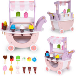 EcoToys Cărucior din lemn pentru înghețată pentru copii, magazin cu 12 elemente ECOTOYS