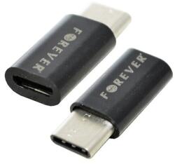 Forever adapter, microusb aljzat - type-c, adatátvitel és töltés, fekete (GP-70006)
