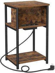 VASBÚTOR Oldalsó asztal, éjjeliszekrény, USB port bemenettel, barna/fekete