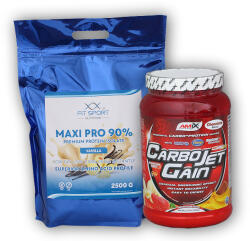 FitSport Nutrition Maxi Pro 90% 2500g + Carbojet Gain 1000g - csokoládé - vanília - gyogy-novenyek - 18 423 Ft