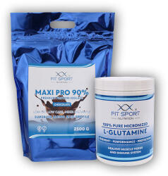 FitSport Nutrition Maxi Pro 90% 2500g + 100% L-Glutamină Pură 550g Micronizată - ciocolată albă nucă de cocos