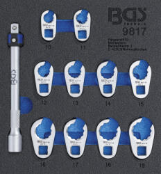 BGS technic Suport organizator pentru cărucior 1/6: Set chei cu dinte | 10 mm (3/8") | 10 - 19 mm | 11 piese (BGS 9817)