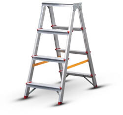 Bormann scară dublă din aluminiu 2x4 trepte, trepte și picioare antiderapante (BHL9035)
