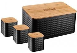 Klausberg kenyértároló doboz 3 tartállyal, bambusz/acél, fekete, KB 7482 (KB-7482)