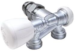 Giacomini R358B egypontcsatlakozású, injektorcsöves (D12) radiátorszelep, kétcsöves, fal felőli, balos