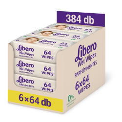 Libero parfümmentes nedves törlőkendő nyugtató repceolajjal 6x64 db