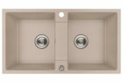 Laveo RIO DUO bézs kétmedencés mosogató ajándék szifonnal és csaplyuk takaróval (SRF_420R)