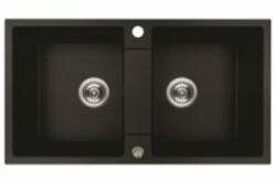 Laveo RIO DUO fekete kétmedencés mosogató ajándék szifonnal és csaplyuk takaróval (SRF_720R)