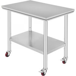 VEVOR Inox ipari konyhaasztal kerekekkel 91x60x82 cm 160 kg teherbírású nagykonyhai rozsdamentes bútor munkaasztal (00132404)