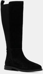 Tommy Hilfiger csizma velúrból FLAG SUEDE LONG BOOT fekete, lapos talpú, FW0FW08779 - fekete Női 41