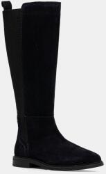 Tommy Hilfiger csizma velúrból FLAG SUEDE LONG BOOT sötétkék, lapos talpú, FW0FW08779 - sötétkék Női 36