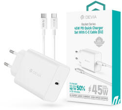 DEVIA Rocket Series 45W PD+QC hálózati gyorstöltő adapter + Type-C/Type-C kábel - fehér (ST112896)