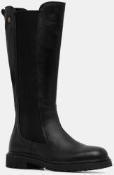 Tommy Hilfiger bőr csizma TH LTHR CLEATED LONG BOOT fekete, lapos talpú, FW0FW08985 - fekete Női 38