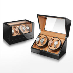  Óraforgató, óratartó doboz 4 karórához fekete színben barna belsővel (JH40BW-BLACK-BROWN)