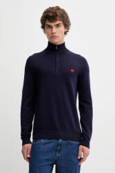 HUGO BOSS pamut pulóver könnyű, szürke, félgarbó nyakú, 50474164 - sötétkék L